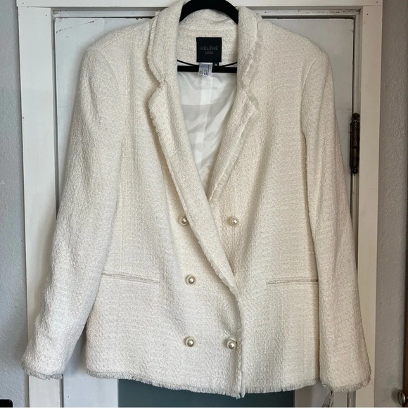 Helene Berman Jackets & Blazers - NWT Helene London Tweed Blazer Jacket Double Breasted Fringe Cream Pearl Medium